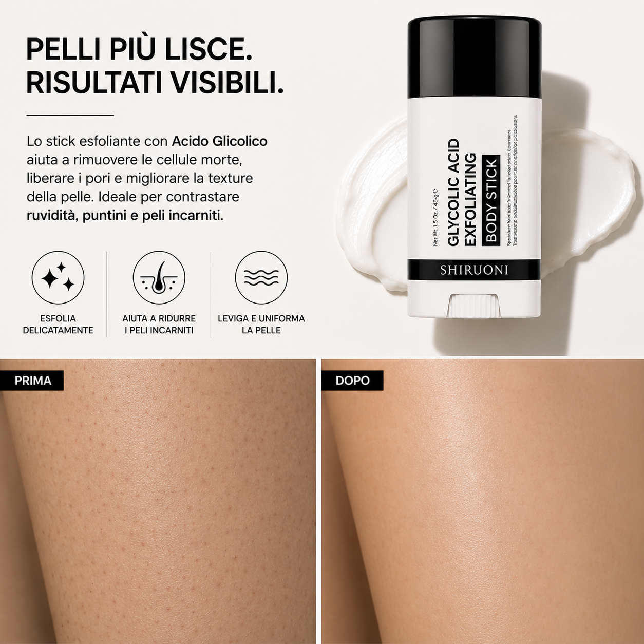 Body Stick esfoliante all'acido glicolico